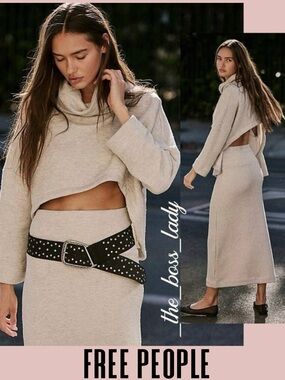 Free People sweater set top and midi skirt co-ord matching set knit XS